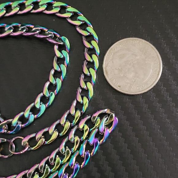 Stainless steel 6.5mm cuban chain rainbow multicolor necklace - Picture 6 of 6